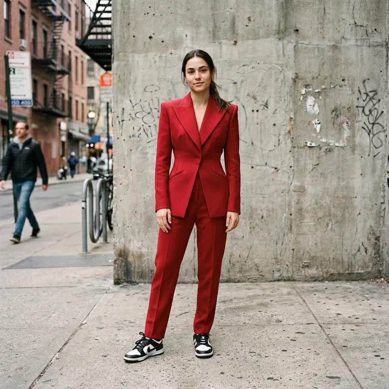AI outfit restyle example, a restyled look generated by Clothiq AI