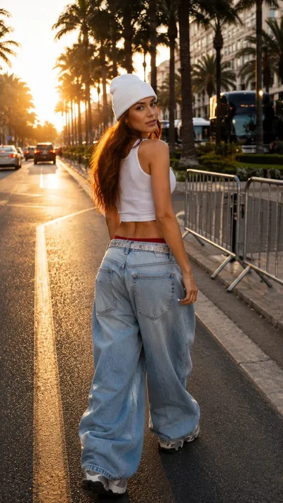 AI-designed street style look with baggy denim